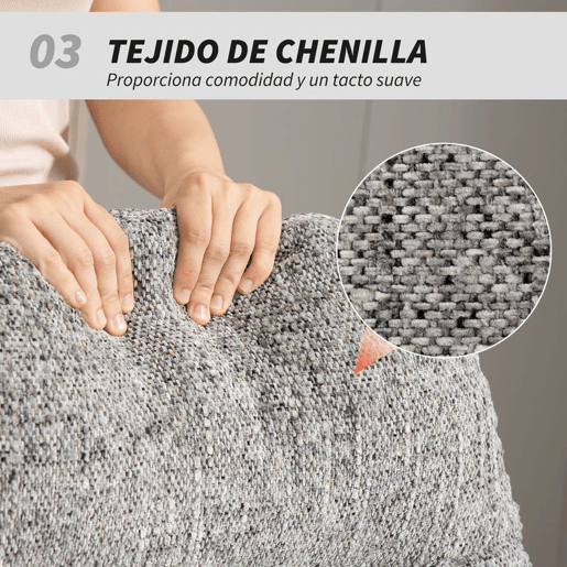 HOMCOM Poltrona Giratória Moderna Poltrona de Sala com Base Cruzada Estofada em Chenille e Couro PU Assento Largo Duplo Pernas de Aço e Apoios de Braço Poltrona Relax para Sala de Estar Quarto 78x95x99 cm Cinza