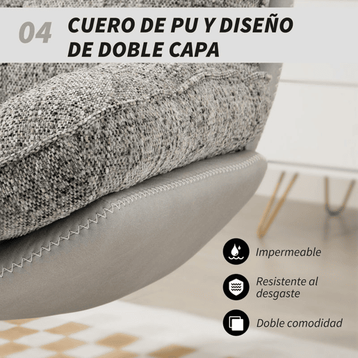 HOMCOM Poltrona Giratória Moderna Poltrona de Sala com Base Cruzada Estofada em Chenille e Couro PU Assento Largo Duplo Pernas de Aço e Apoios de Braço Poltrona Relax para Sala de Estar Quarto 78x95x99 cm Cinza