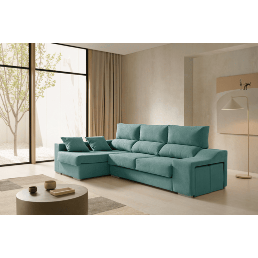 Chaise longue Amethyst com pufes e espaço de armazenamento 225 Turquesa Esquerda