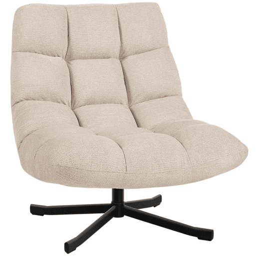 HOMCOM Cadeira Giratória Moderna, Poltrona de Sala com Encosto Rebatível, Base Cruzada, Estofada em Chenille Impermeável, Assento Extra Largo e Pés de Aço, para Sala de Estar ou Quarto, Creme