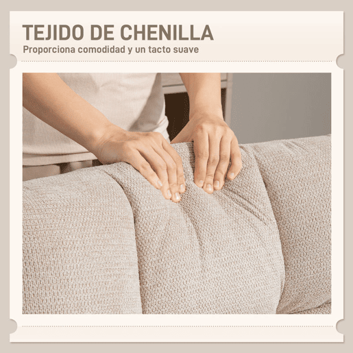 HOMCOM Cadeira Giratória Moderna, Poltrona de Sala com Encosto Rebatível, Base Cruzada, Estofada em Chenille Impermeável, Assento Extra Largo e Pés de Aço, para Sala de Estar ou Quarto, Creme