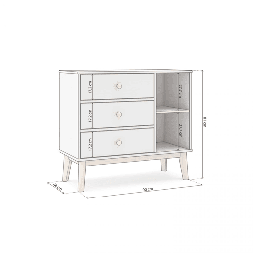 Cómoda Misty Breeze Youth Blanco mate - Oak 90 x 81 x 40 cm