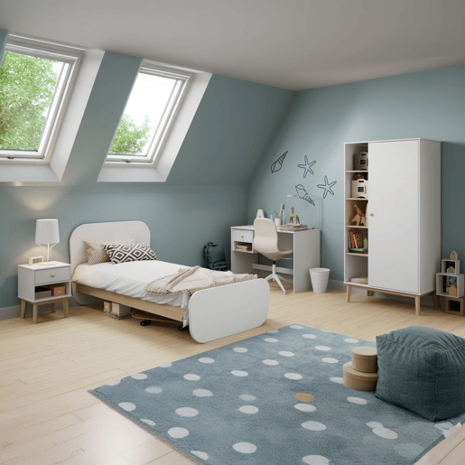 Mesa de cabeceira para jovens Misty Breeze Blanco mate - Oak 40 x 53,1 x 35 cm