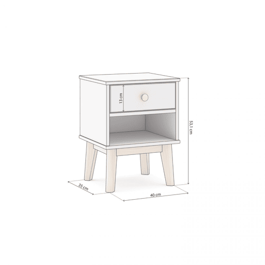 Mesa de cabeceira para jovens Misty Breeze Blanco mate - Oak 40 x 53,1 x 35 cm