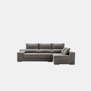 Sofá Amatista 225 Marengo com chaise longue à direita, pufes e espaço de armazenamento.
