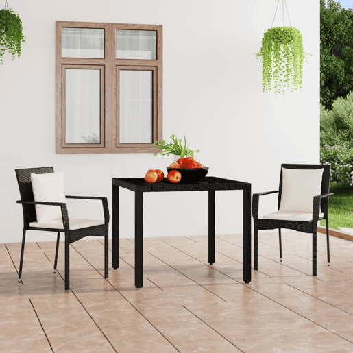 Lote de 2 Cadeiras de jardim - Cadeiras de exterior com almofadões vime PE preto Lote de 2 Cadeiras de jardim - Cadeiras de exterior com almofadões vime PE preto