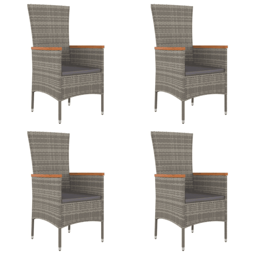 Cadeiras de jardim - Cadeiras de exterior c almofadões 4 pcs vime PE cinzento
