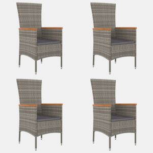 Cadeiras de jardim - Cadeiras de exterior c almofadões 4 pcs vime PE cinzento