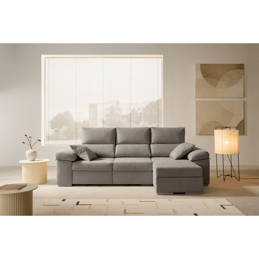 Chaise Longue Armonia Premium Cinza com Armazenamento, Lado Esquerdo