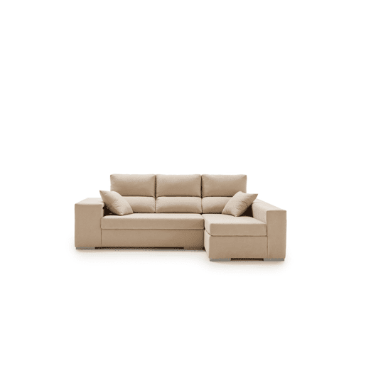 Sofá chaise longue com grande pufe, bege esmeralda, lado direito.
