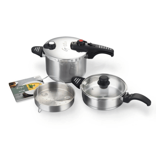 G-SOLA Conjunto de panelas de pressão 2,5u202FL e 6u202FL u2013 Aço inoxidável 1810, tripla segurança, cozimento rápido e super rápido, compatível com todos os tipos de fogões, inclui tampa, cesto e livro de receitas David de Jorge G-SOLA Conjunto de panelas de pressão 2,5u202FL e 6u202FL u2013 Aço inoxidável 1810, tripla segurança, cozimento rápido e super rápido, compatível com todos os tipos de fogões, inclui tampa, cesto e livro de receitas David de Jorge