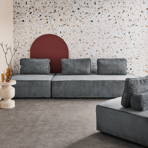 Sofá modular em tecido veludo cotelê de 4 lugares, Lao, Cinza escuro, 180x90x78 cm
