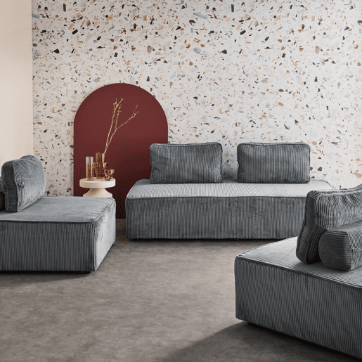Sofá modular em tecido veludo cotelê de 4 lugares, Lao, Cinza escuro, 180x90x78 cm