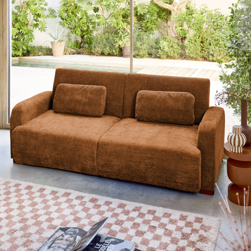 Sofá-cama conversível de 3 lugares, Dany, Ferrugem, 211x92x85 cm