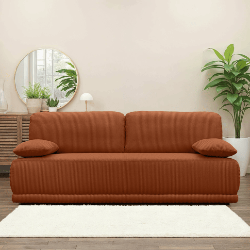 Sofá-cama conversível em veludo canelado de 3 lugares, Nelson, Camel, 192x100x81 cm
