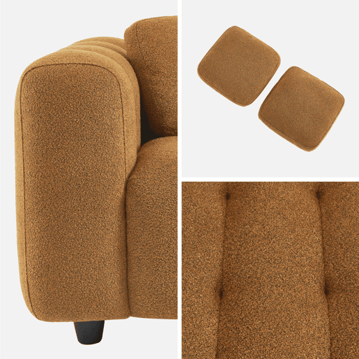 Sofá estofado em tecido boucle texturado de 2 lugares, Leon boucle, Mostarda, 168.5x99x71 cm