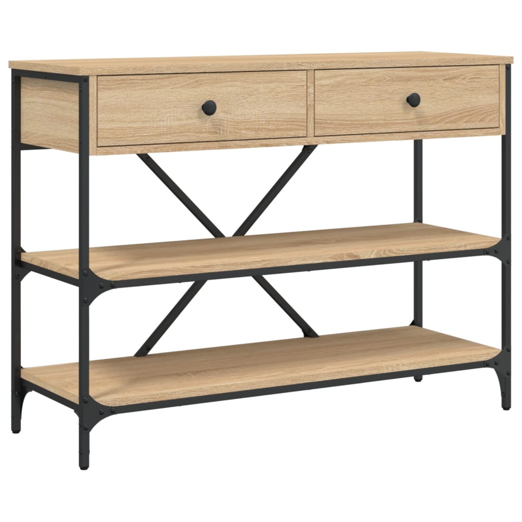 Mesa consola cajones estantes madera de ingeniería roble sonoma