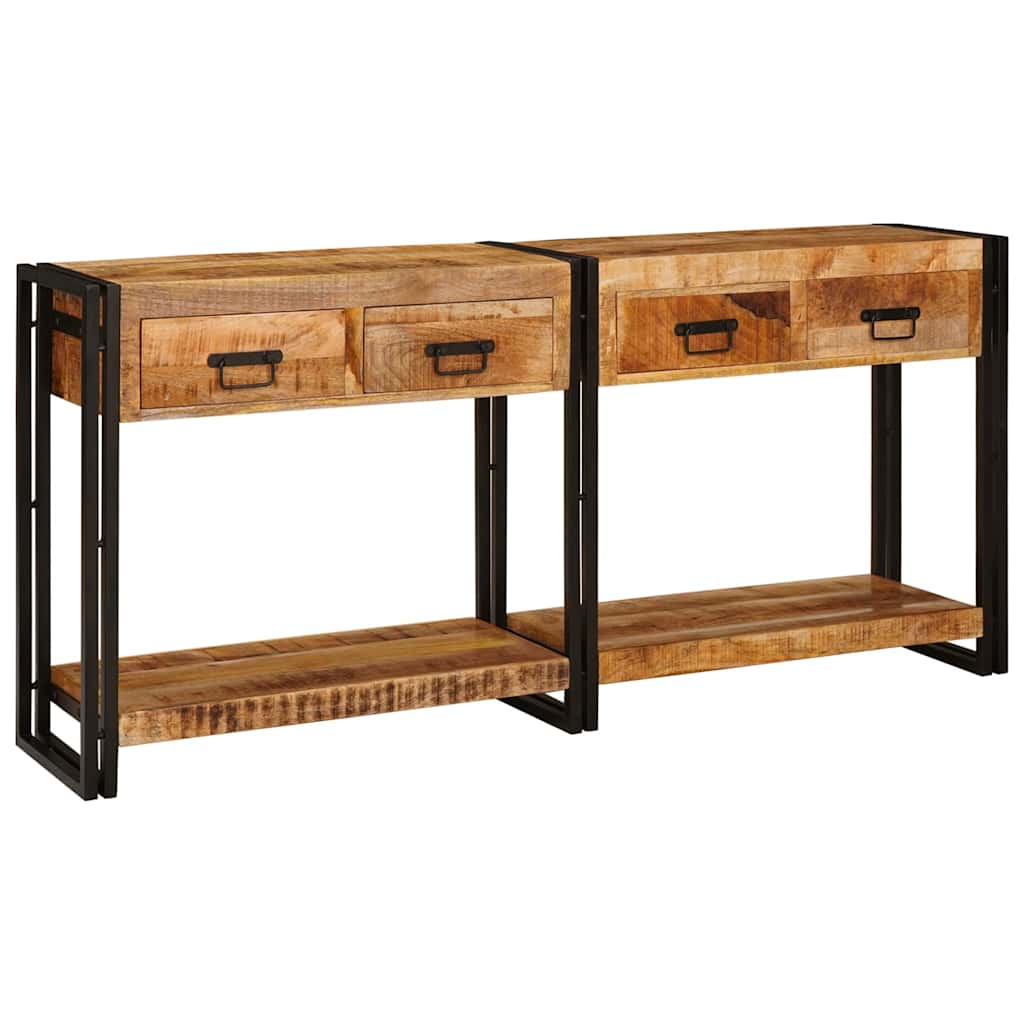 Mesas consola con cajón 2 piezas marrón madera de mango sólida