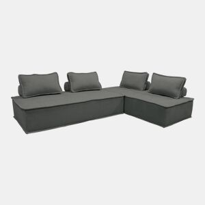 Sofá modular em tecido estofado de 4 lugares, Dao, Cinza escuro, 180x90x78 cm