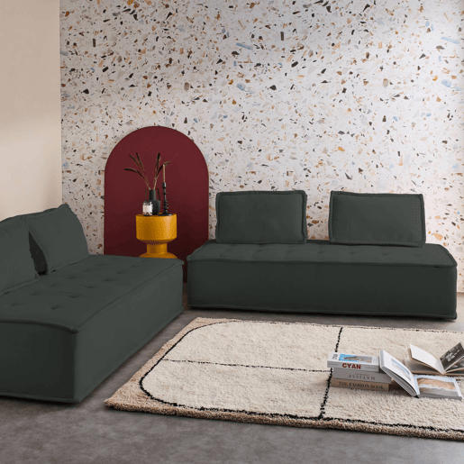 Sofá modular em tecido estofado de 4 lugares, Dao, Cinza escuro, 180x90x78 cm