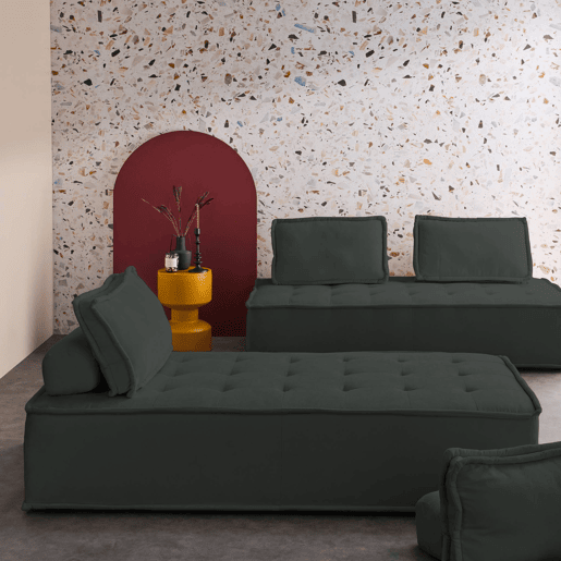 Sofá modular em tecido estofado de 4 lugares, Dao, Cinza escuro, 180x90x78 cm
