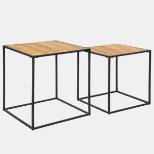Max Home Conjunto de 2 mesas de apoio em metal e madeira 37x37x40cm e 33x33x35 cm