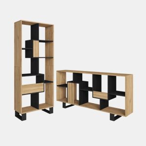 Estante, prateleira , 67x31x174cm, Design industrial, Carvalho e preto