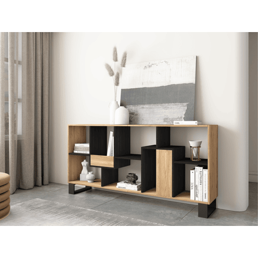 Estante, prateleira , 67x31x174cm, Design industrial, Carvalho e preto