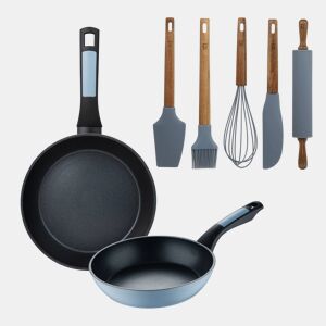 Conjunto de 2 frigideiras de alumínio prensado Ø20Ø26cm com 5 utensílios de silicone NOIA San Ignacio