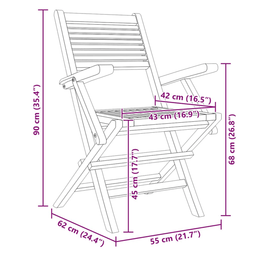 Cadeiras de jardim - Cadeiras de exterior dobráveis 6 pcs 55x62x90 cm teca maciça