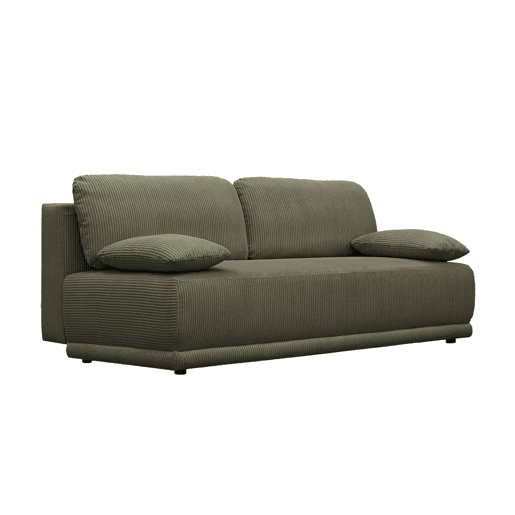 Sofá-cama conversível em veludo canelado de 3 lugares, Nelson, Verde caqui, 192x100x81 cm
