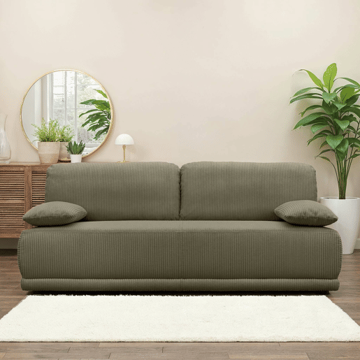Sofá-cama conversível em veludo canelado de 3 lugares, Nelson, Verde caqui, 192x100x81 cm
