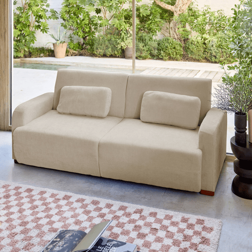 Sofá-cama conversível de 3 lugares, Dany, Beige, 211x92x85 cm