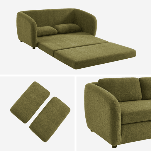 Sofá-cama conversível tecido chenille, 2 lugares, Twist, Verde caqui, 170x95x76 cm