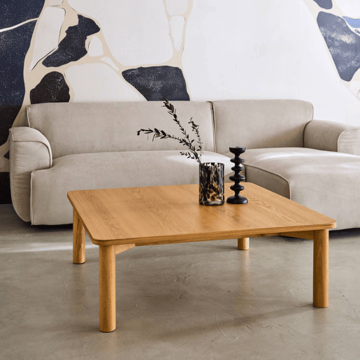 Mesa de centro quadrada madeira de seringueira folheado carvalho, Solene, Natural, 180x100x74.5 cm