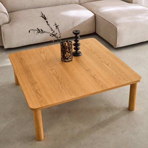 Mesa de centro quadrada madeira de seringueira folheado carvalho, Solene, Natural, 180x100x74.5 cm