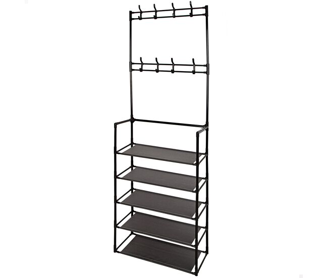 Max home perchero de pie 60x25x173 cm plástico con 8 perchas y 5 estantes