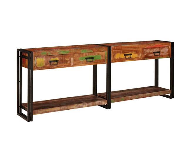 Mesas consola otro 2 piezas multicolor madera maciza recuperada