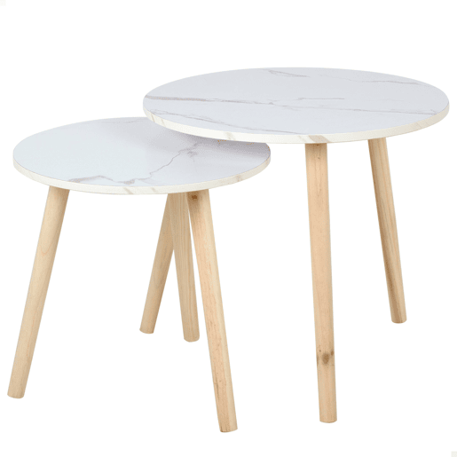 Max Home Conjunto de 2 mesas de apoio redondas com efeito mármore D39x39 cm e D48x45 cm