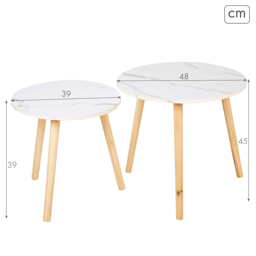 Max Home Conjunto de 2 mesas de apoio redondas com efeito mármore D39x39 cm e D48x45 cm