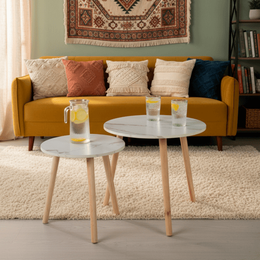Max Home Conjunto de 2 mesas de apoio redondas com efeito mármore D39x39 cm e D48x45 cm