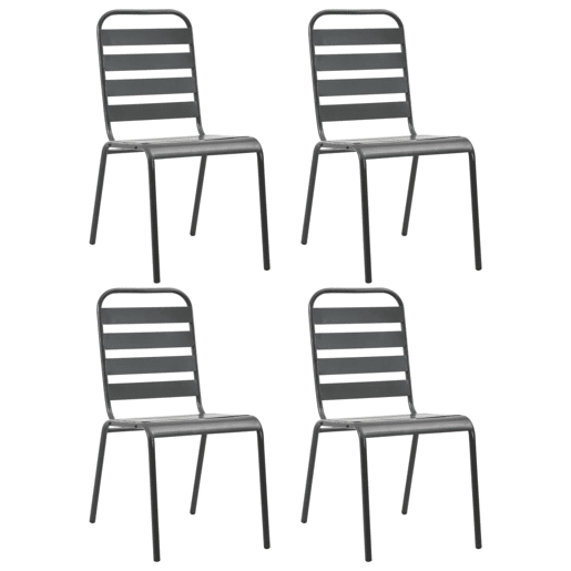 Cadeiras de jardim - Cadeiras de exterior design ripado 4 pcs aço cinzento-escuro
