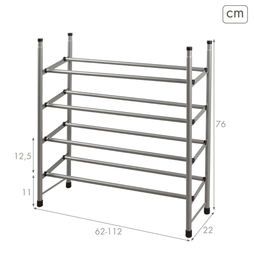 Sapateira de metal Max Home de 4 níveis 62-112x22x67 cm com barras extensíveis