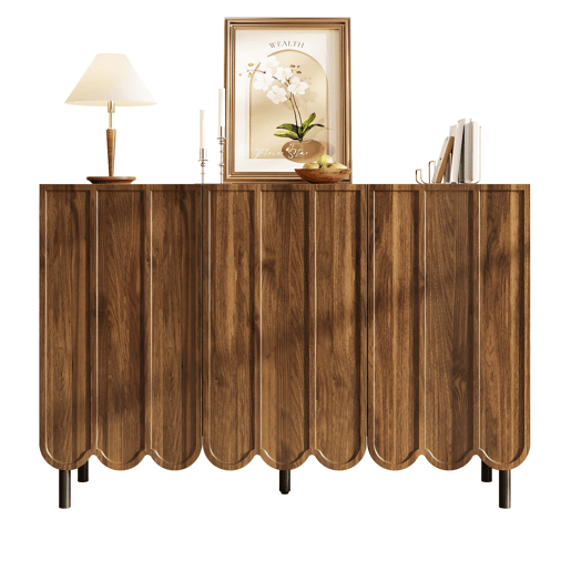 Aparador moderno de madeira 120x35x80 cm - Portas onduladas, prateleiras ajustáveis - Nogueira