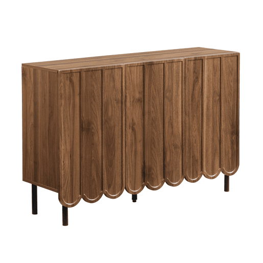 Aparador moderno de madeira 120x35x80 cm - Portas onduladas, prateleiras ajustáveis - Nogueira