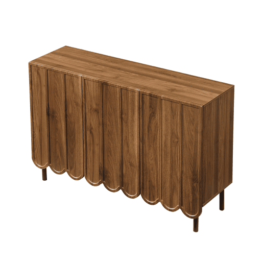 Aparador moderno de madeira 120x35x80 cm - Portas onduladas, prateleiras ajustáveis - Nogueira