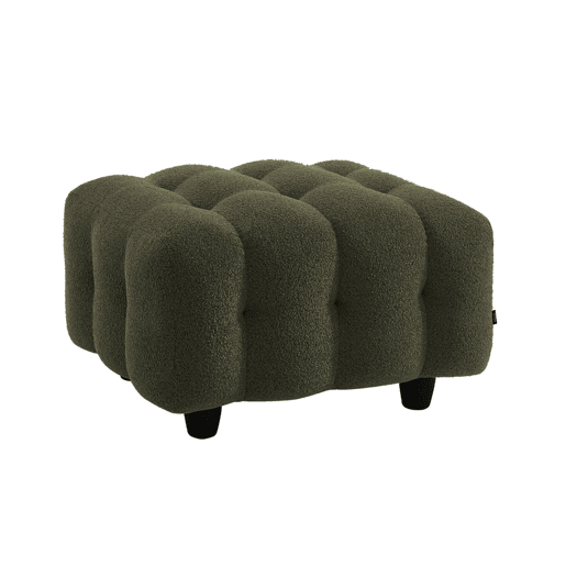 Pufe, descanso para os pés para sofá boucle texturada de 3 lugares, Leon boucle, Verde caqui, 78x70x48 cm