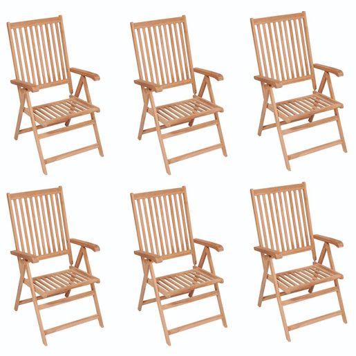 Cadeiras de jardim - Cadeiras de exterior reclináveis 6 pcs madeira de teca maciça
