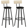 HOMCOM Conjunto de 2 Bancos de Bar Bancos Altos de Cozinha com Encosto e Apoio para Pés Estofados em PU Assento com 75,5 cm de Altura Fácil Montagem Estilo Industrial 41,5x36,5x99,5 cm Madeira e Preto