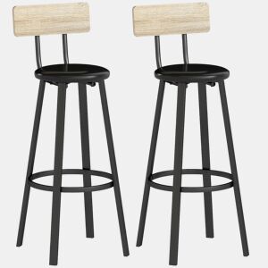 HOMCOM Conjunto de 2 Bancos de Bar Bancos Altos de Cozinha com Encosto e Apoio para Pés Estofados em PU Assento com 75,5 cm de Altura Fácil Montagem Estilo Industrial 41,5x36,5x99,5 cm Madeira e Preto